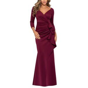 NWT XSCAPE Womens Pleated Ruffled Gown 4452X Wine Red 6